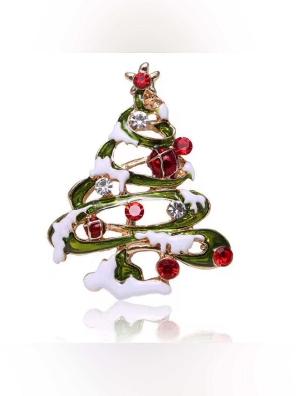 Christmas Tree Brooch with Red and Green Accents